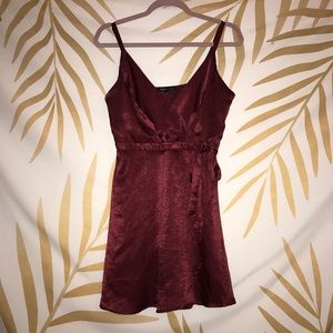 Dark Red Satin Wrap Dress (Kendall & Kylie PACSUN)